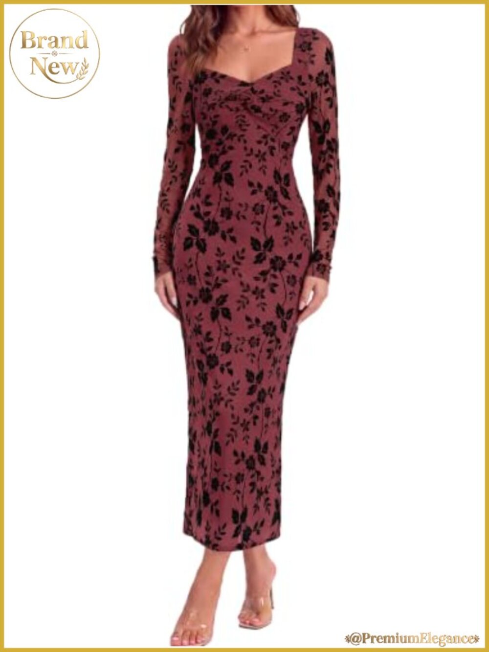 Floral Bodycon Long Sleeve Maxi Dress Wedding Guest